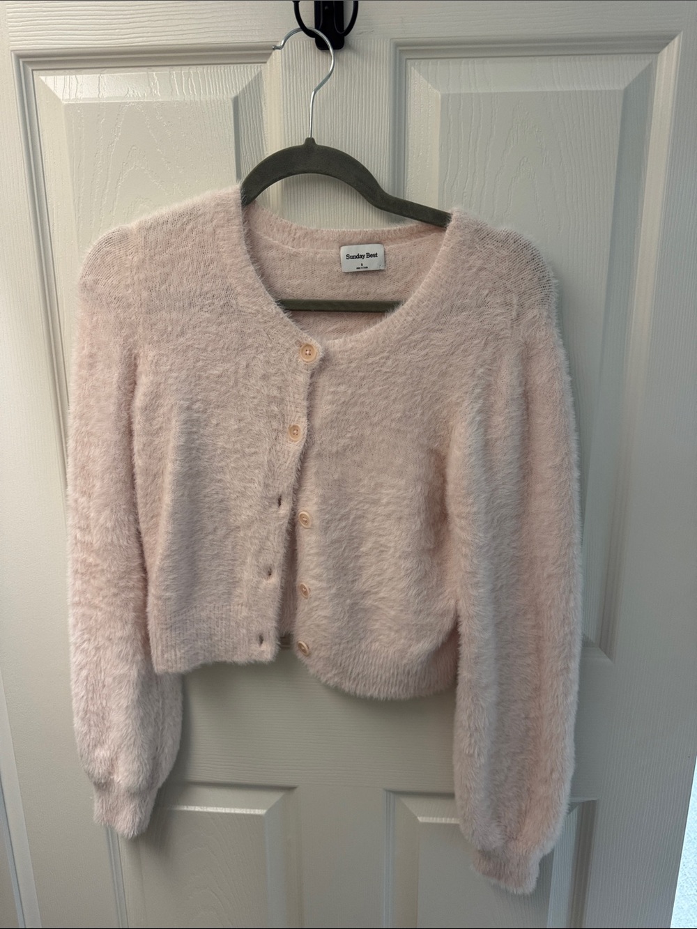 Aritzia Sunday Best Blush Pink Fuzzy Button-Up Cardigan